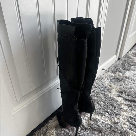 Christian Louboutin Black Lace-Up Over-the-Knee Pointed-Toe Boots - Picture 4 of 11